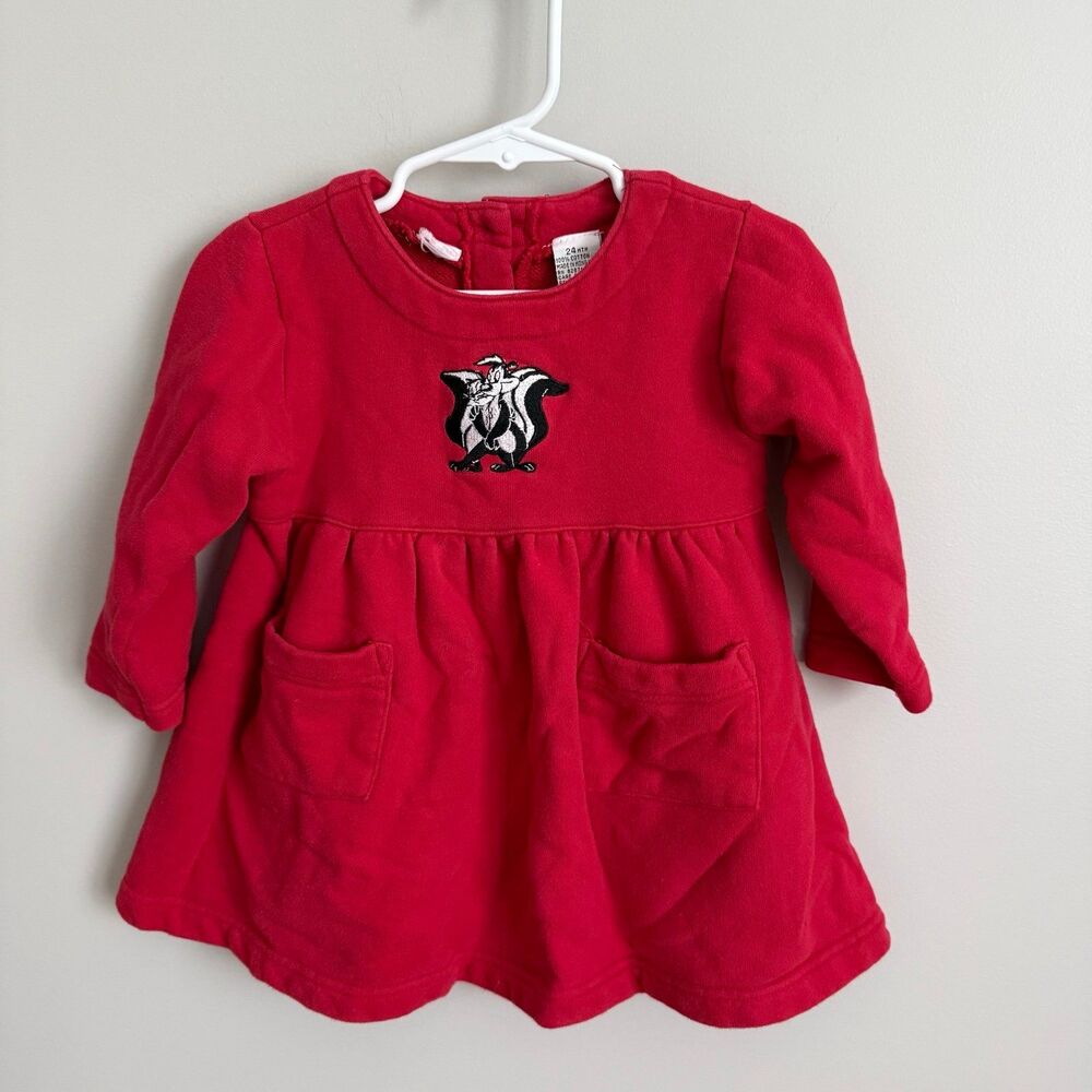 Vintage Y2K Looney Tunes 24mo Pepe Le Pew Red Cotton Dress with Pockets